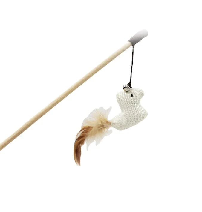 Handmade bell wooden pole paper rope ball cat toy feather linen mouse wooden pole teasing cat stick