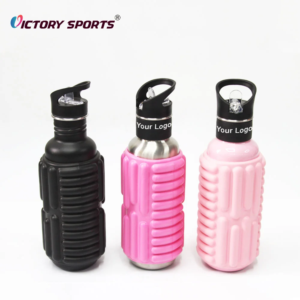 2 in 1 Massage Accessories 700/1200ml Fitness Pilates Customized Stainless Steel Water Bottle Foam Roller