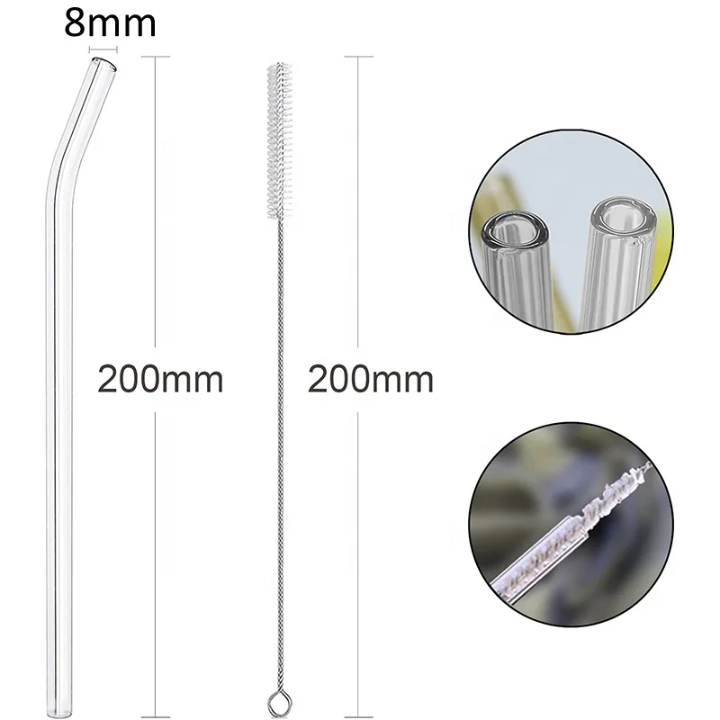 Многоразовые прозрачные стеклянные соломинки термостойкие коктейли