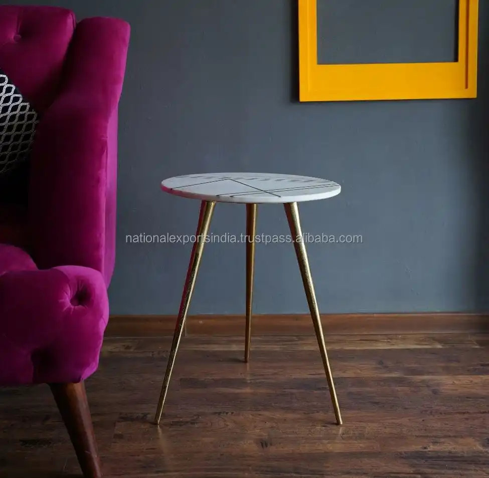 
 Боковой стол мрамор + латунная инкрустация для домашнего использования  