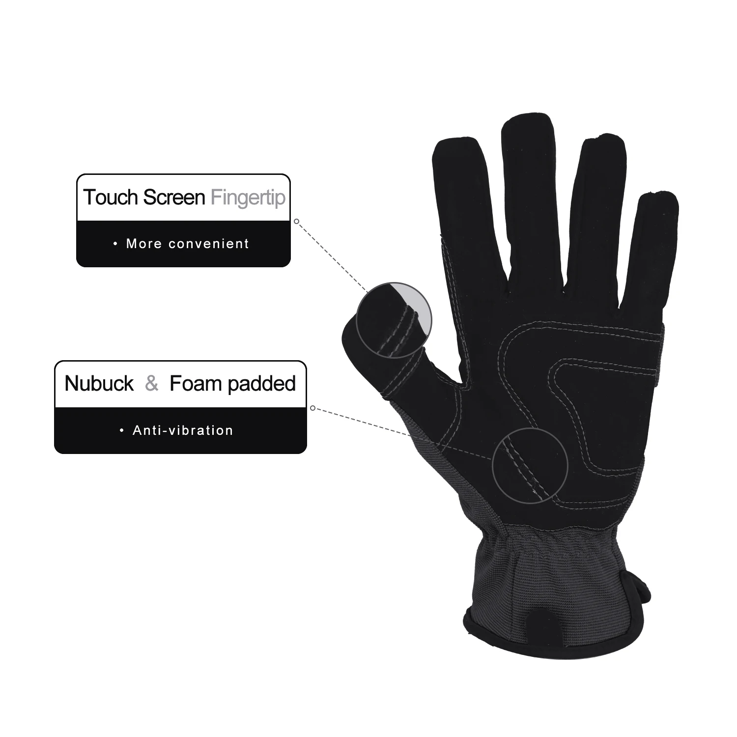 HANDLANDY black nubuck Vibration-Resistant Repair hand Gardening Work touch screen gloves for camping