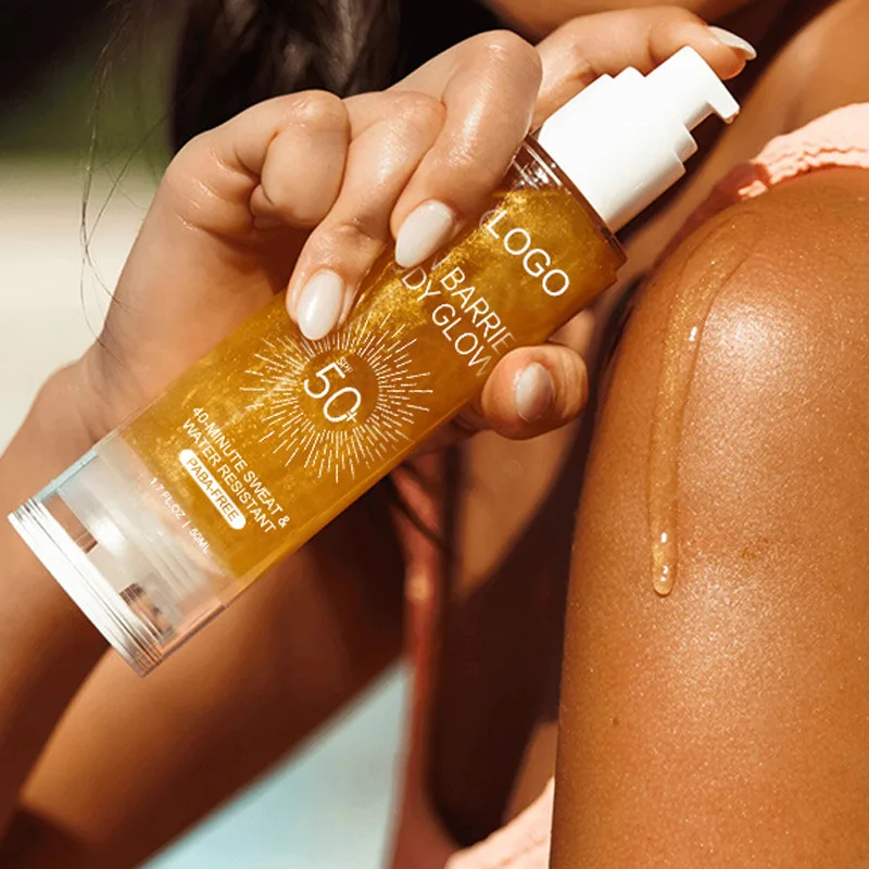 Private Label Daily Spf 50 UV Protection Ultra Hydrating Glowing Coconut Shimmer Oil with SPF50 Skin Sunscreen Body Glow Oil