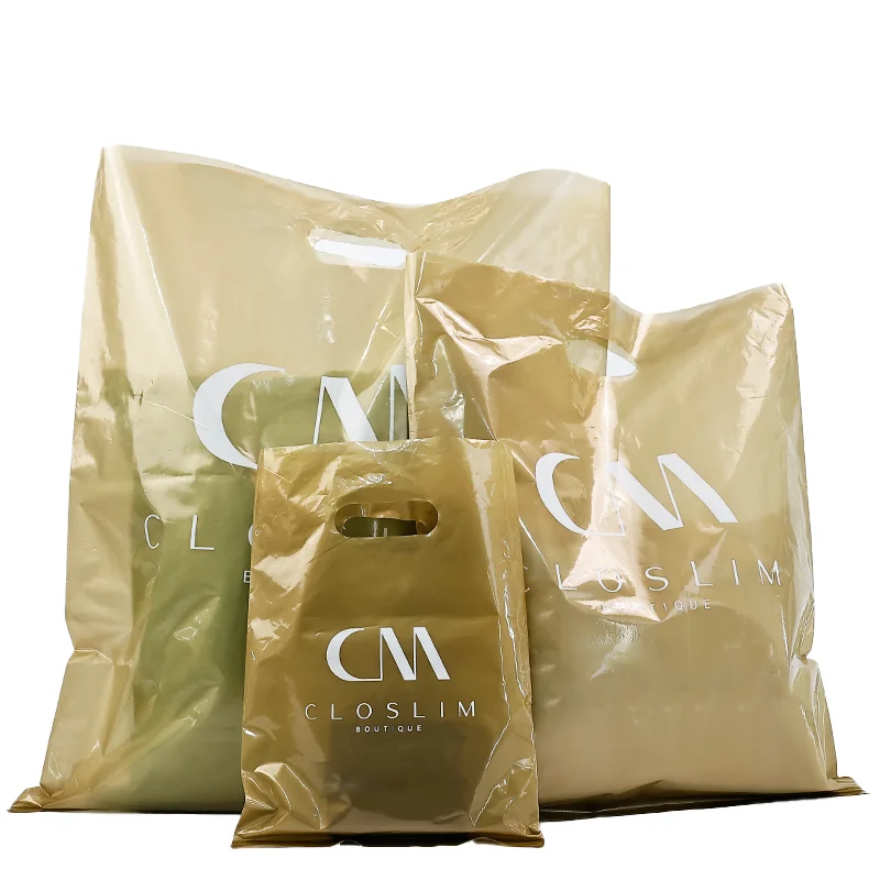 Custom Eco Friendly Plastic Trash Bag With Handles Yellow Plastic Shopping Bags for packing Clothing Packing Handle Plastic Bags