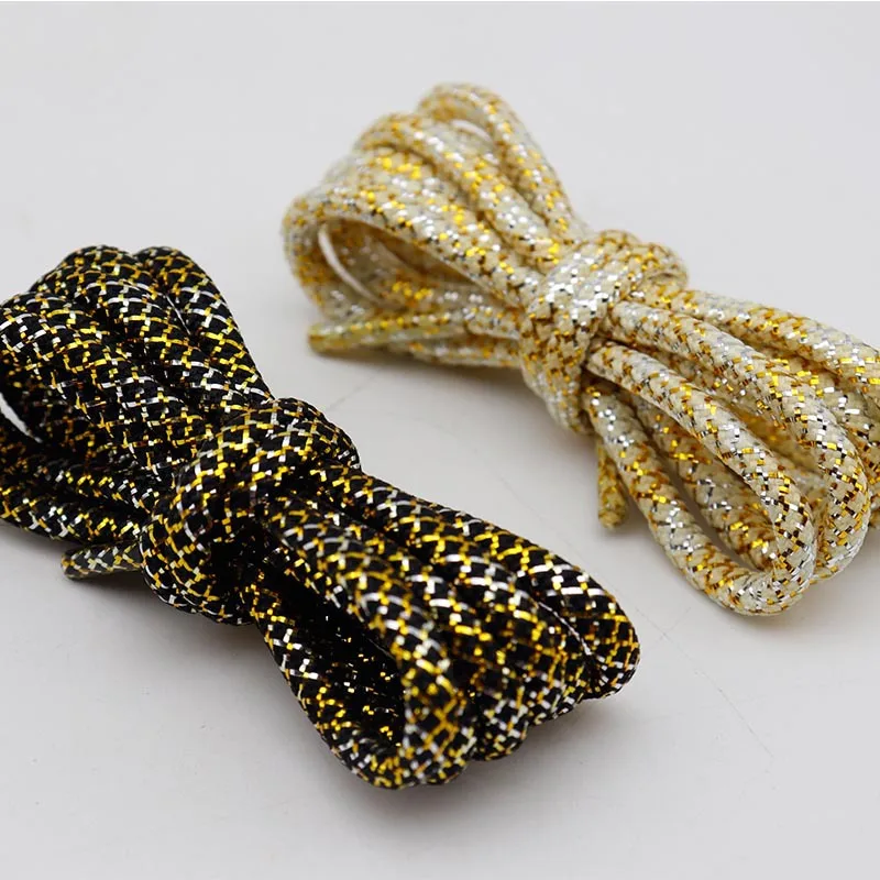 Wholesale High Quality  round gold metal wire shoelaces 4.5mm width basketball Shiny shoes versatile shoelaces