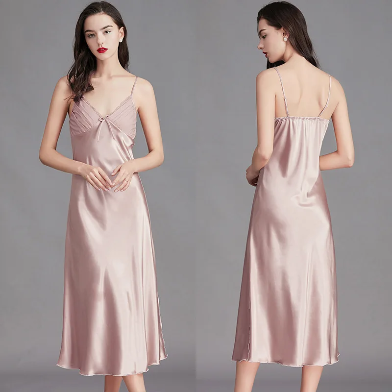 Long Nightgown For Women Sexy Satin Silk Chemise Lingerie Slip Dress Night Gown