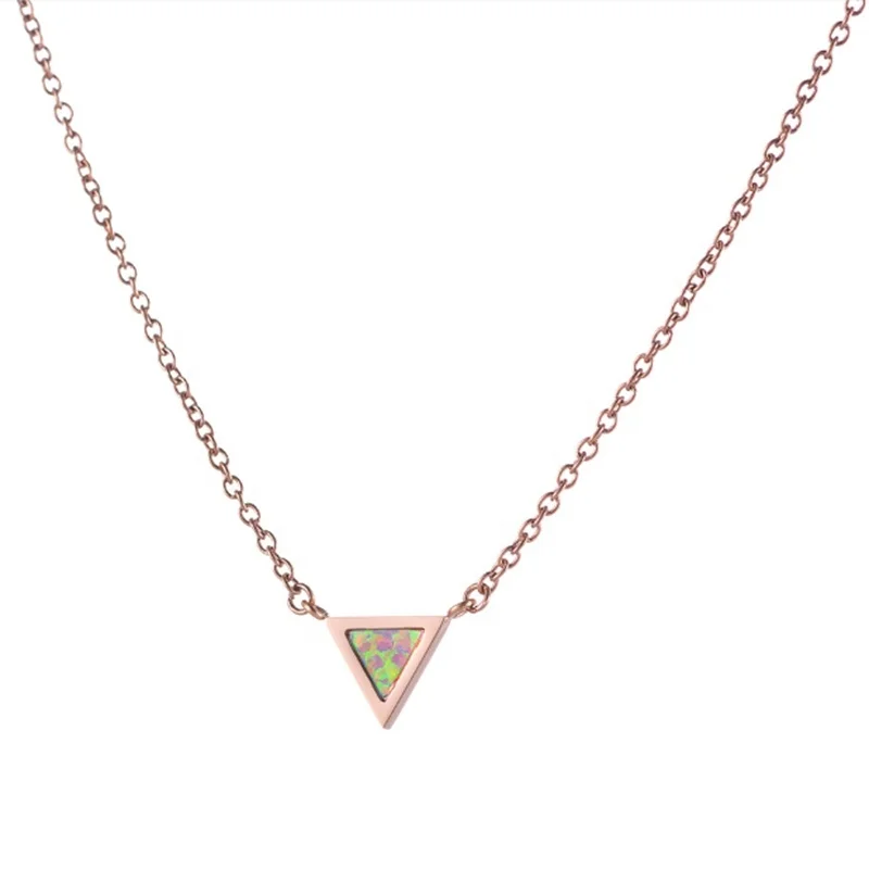 Custom Triangular pendant necklace Stainless Steel silver Gold Plated Dainty Pendant fashion fine jewelry Opal Necklace