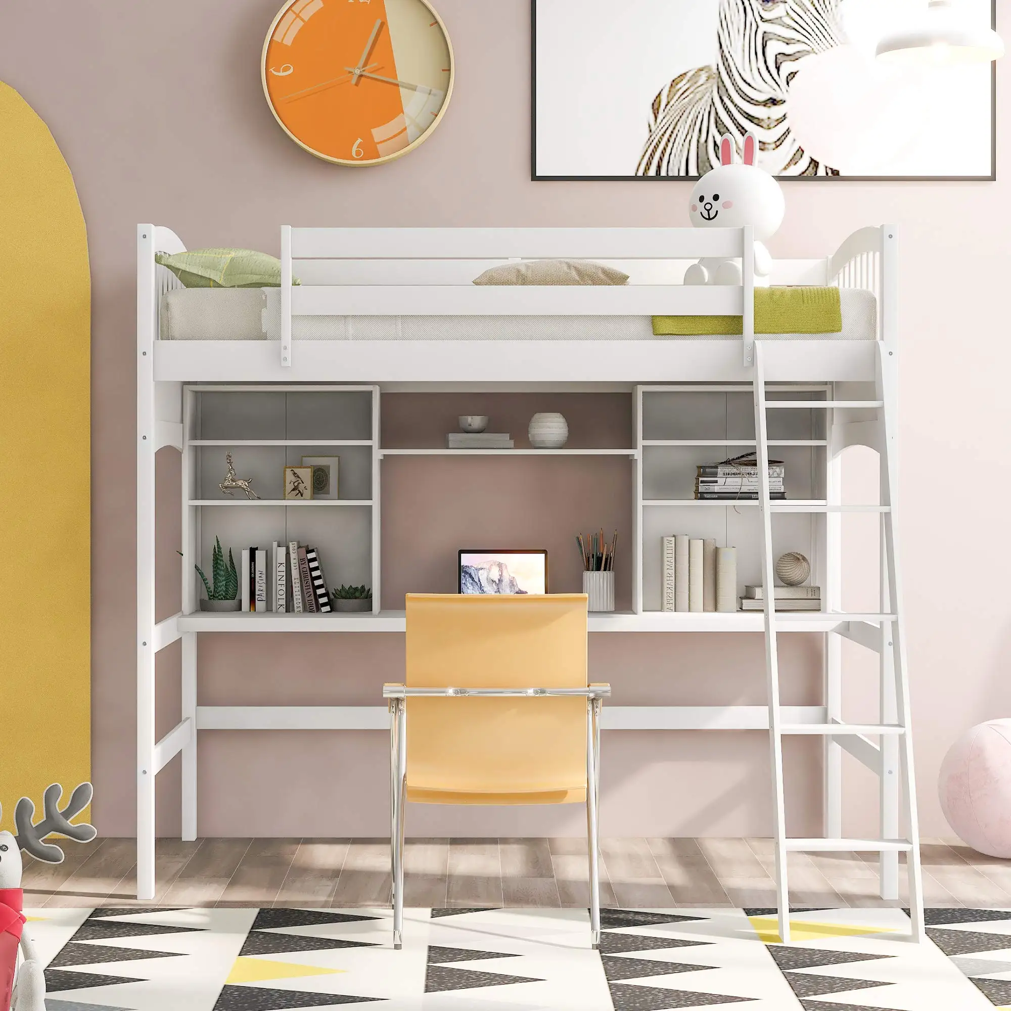 Bedroom Space Saving Furniture Wooden Kids Loft Bed with Desk