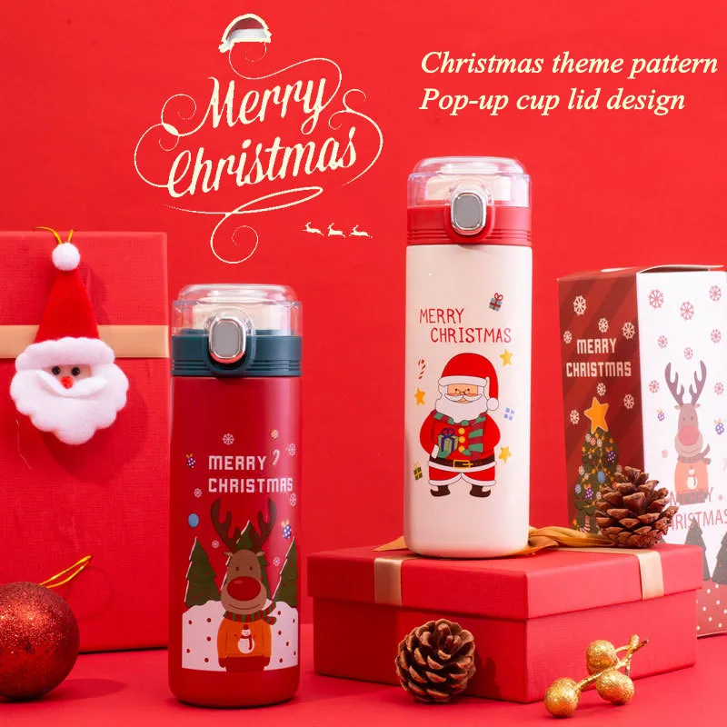 Christmas theme creative cartoon spring cover 304 stainless steel thermos vacuum stainless steel thermos
