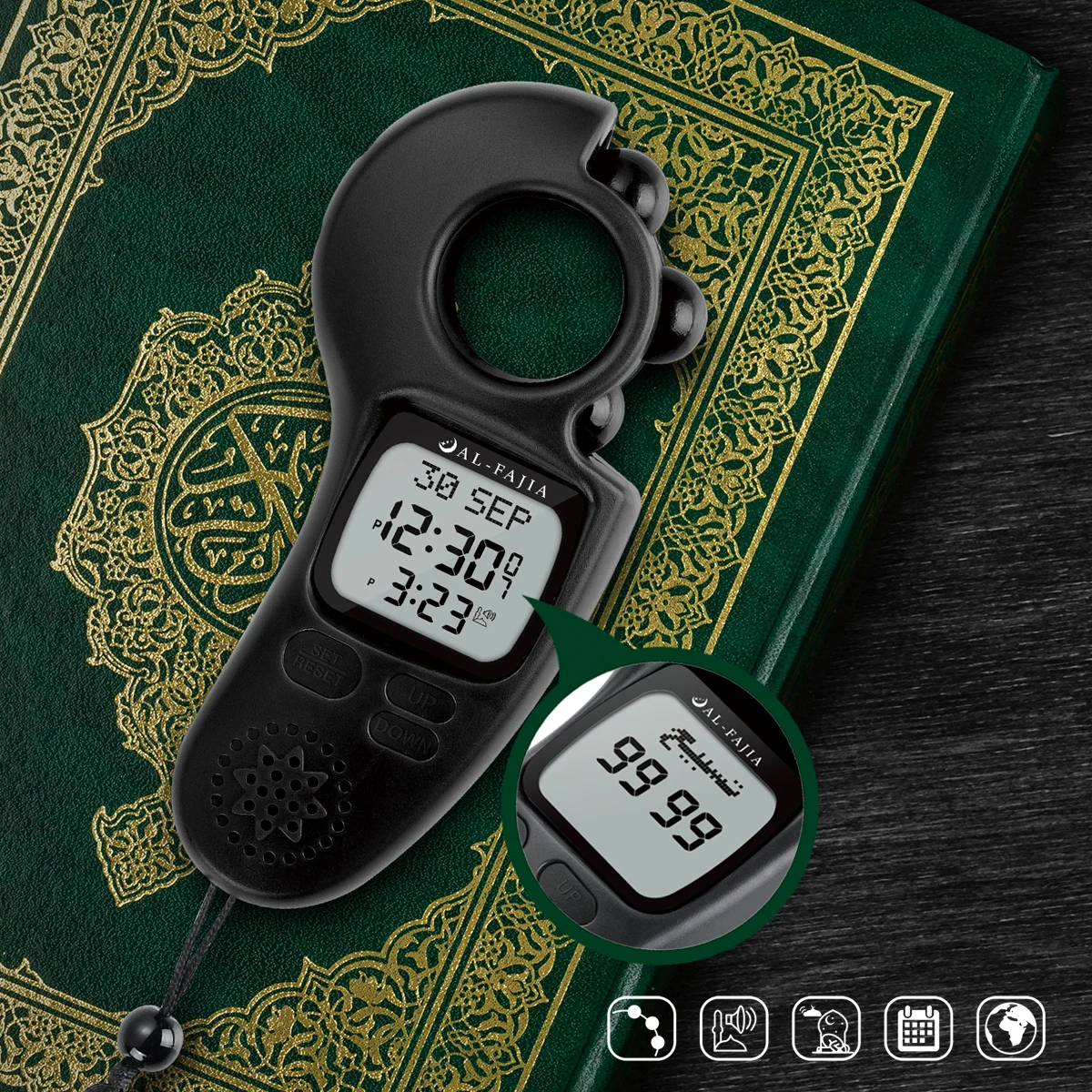 AL-FAJIA Digital Tasbih Counter Islamic Prayer Time Athan Sound Reminder Digital Tasbih Counter for Men/Women/Children