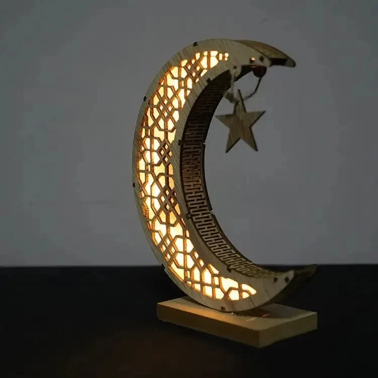 Wholesale Custom Acrylic and Wood LED Crescent Moon Design Gold Ramanda Table Decoration