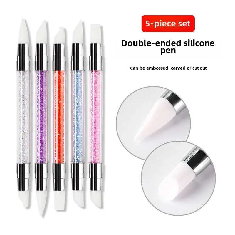 Double-Ended Manicure Silicone Pen Set of 5 Cut Engraved Embossed Diamond Nail Tip Pen Beauty Point Dotting Tool