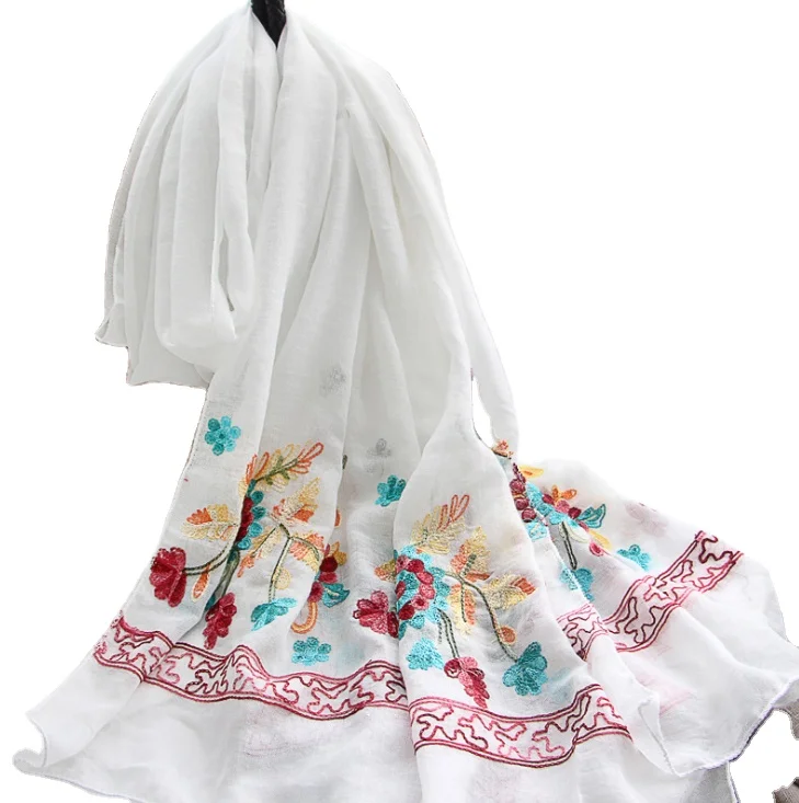 Summer India Nepal Cotton Scarf Women Wild Embroidery Flower Scarf and Linen Scarf Sunscreen Shawl