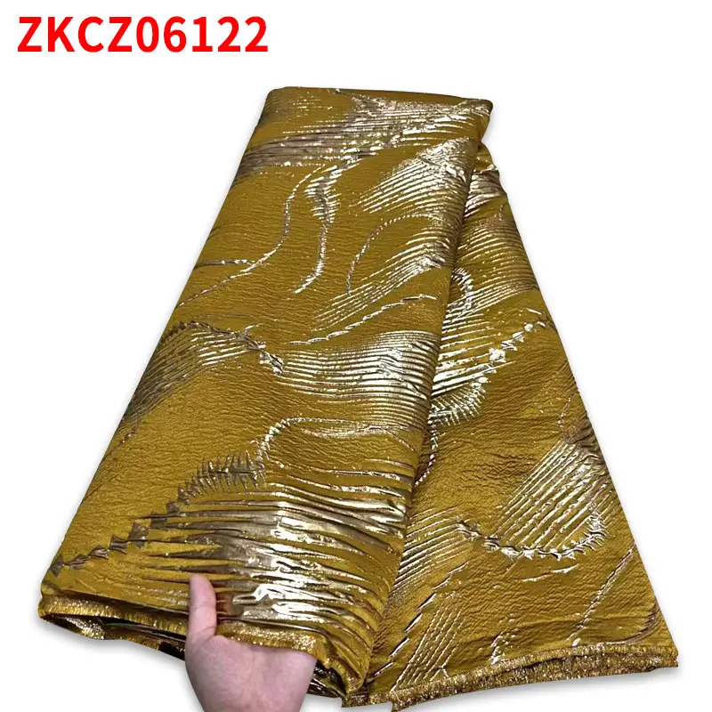 French Gold Organza Stripe Brocade Lace Fabric 2022 African Nigerian Jacquard Tulle Organic Fabrics