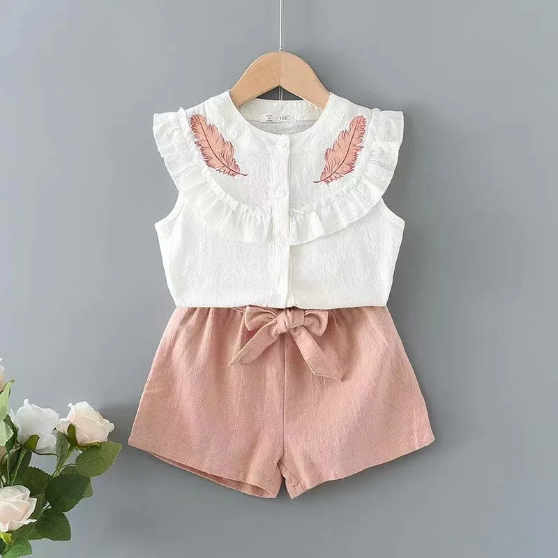 New Style Brand Kids Girls Clothing Sets Summer  Baby Girls Clothes short Sleeve T-Shirt Pant Dress 2Pcs Children Clothes Suits