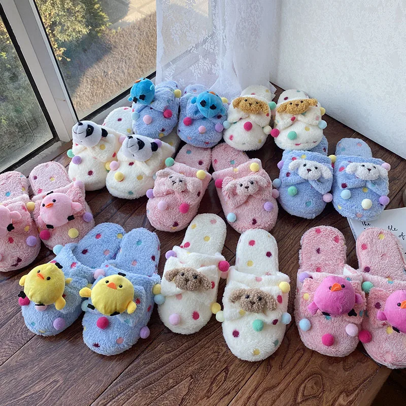 Winter New Cartoon Lady Furry Home Plush Slippers Cute Warm Cotton Slippers for Female