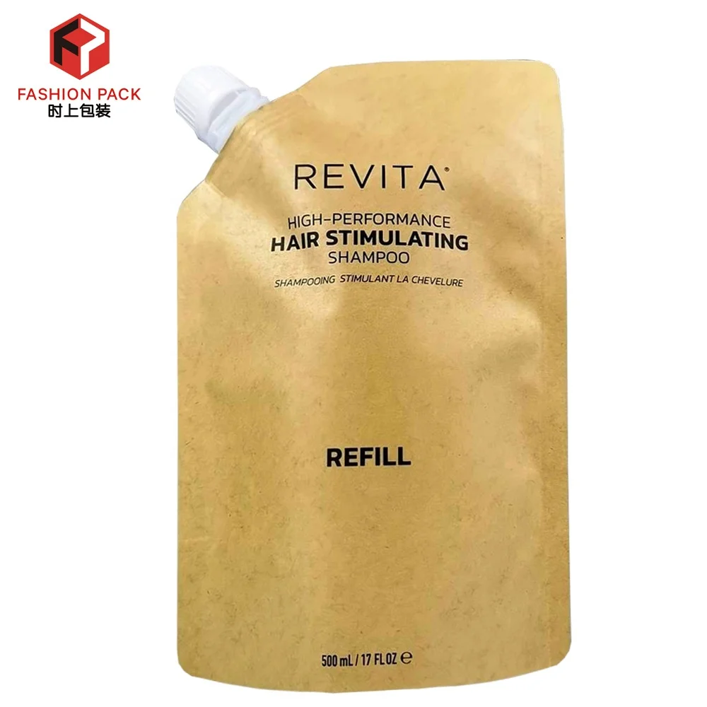 Custom Eco Friendly Sustainable Liquid Drink Packaging Spout Bag Biodegradable Brown Kraft Paper Spout Pouch Beverage Printed