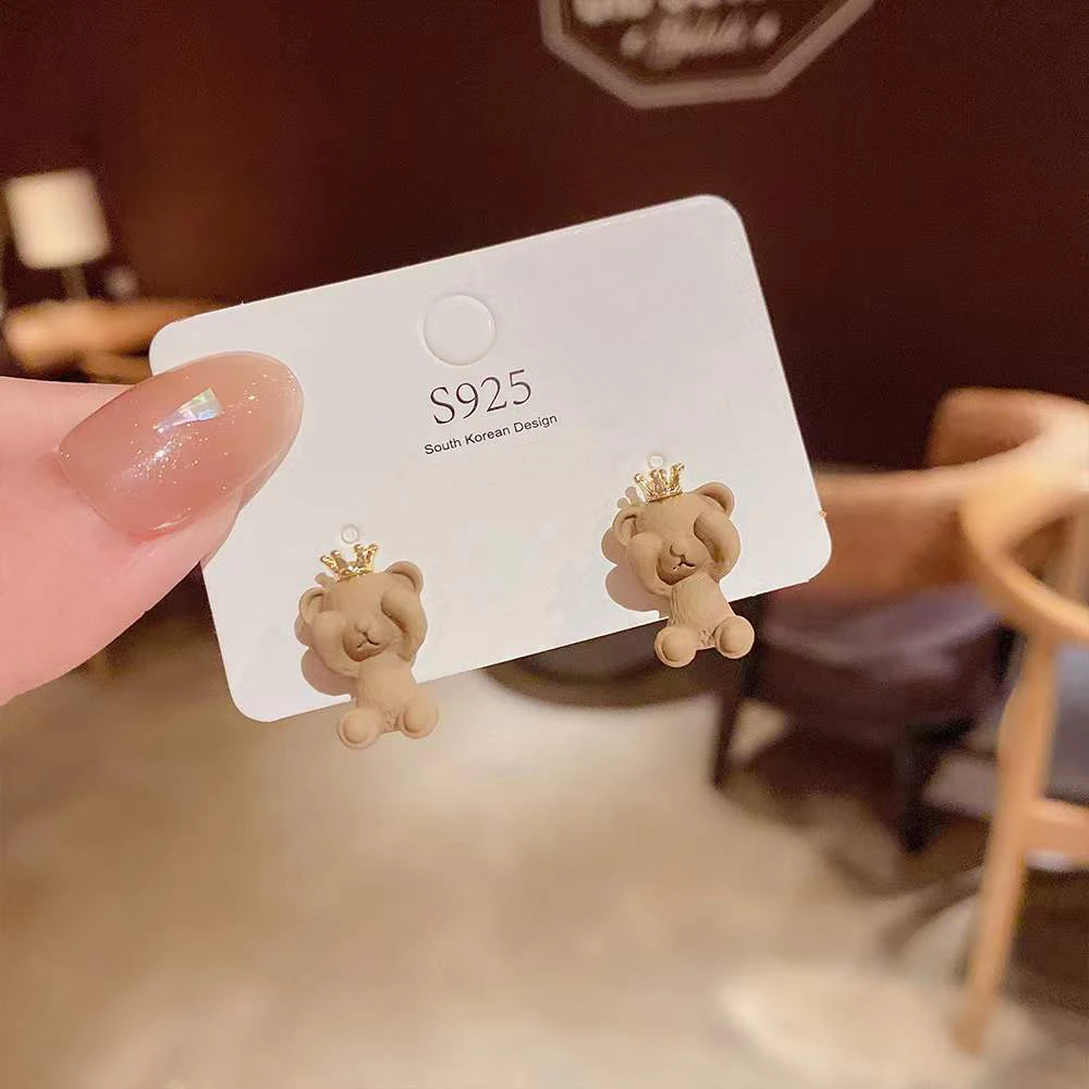 autumn winter accessories 925 Silver Needle Cartoon stud earrings Girl Plush Rabbit Little bear Lovely flocked Earrings