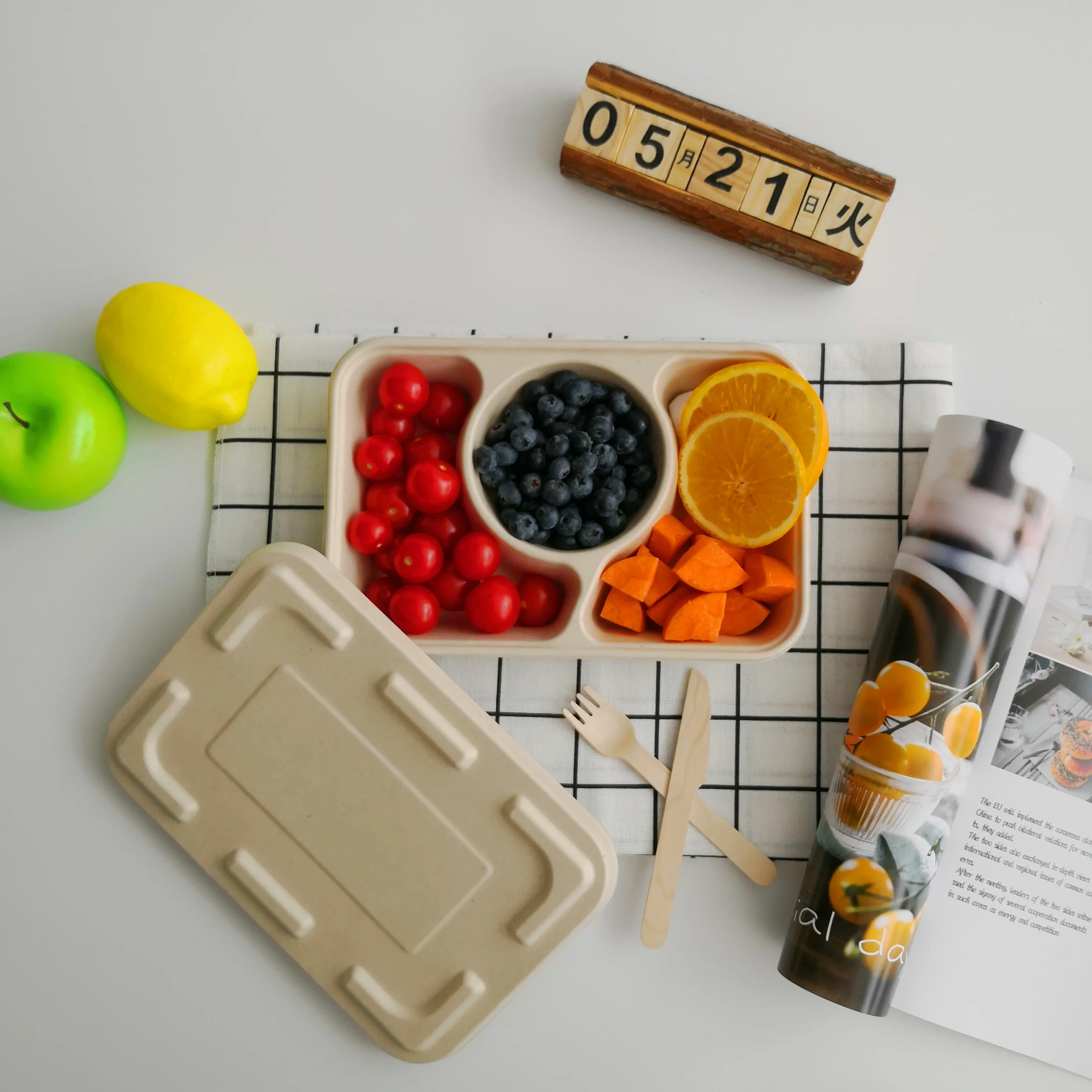 Bagasse 3 Compartment Pasta Paper Tray Fibre Tray Lunch Tray With Lid Paper Plate Supplier Fast Food Dish Fast Food Plates