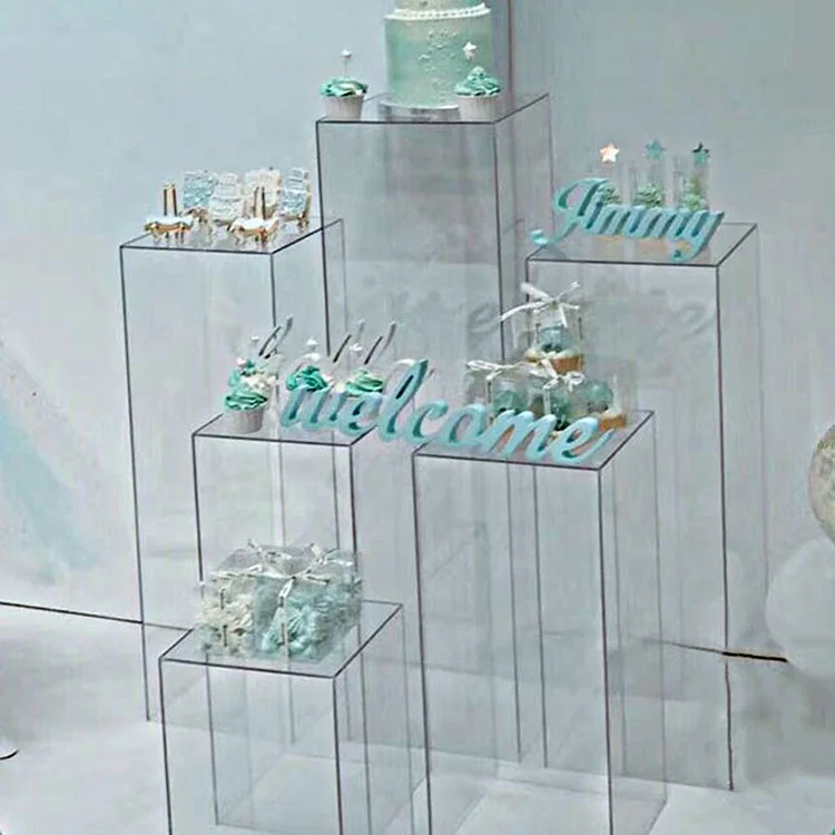 Latest Square Clear Acrylic 5 Tiers Wedding Decorative Acrylic Cake Display Stand For Christmas Event Wedding Arrangement