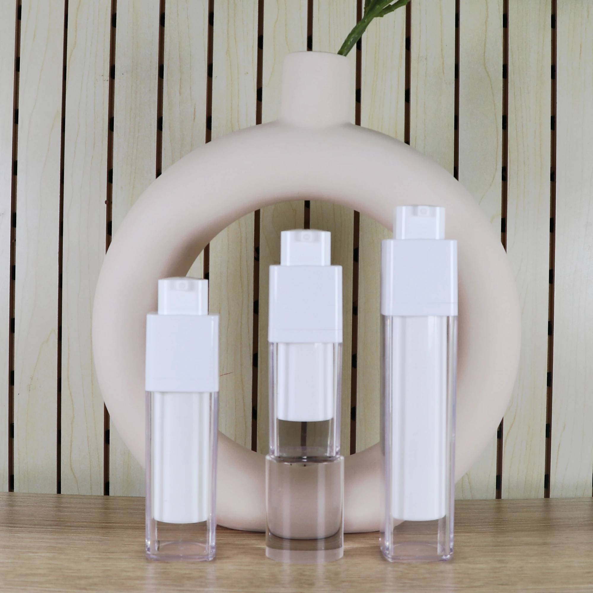 In stock white cosmetic empty lotion containers 30ml 50ml 80ml 100ml  pet airless twist pump bottle