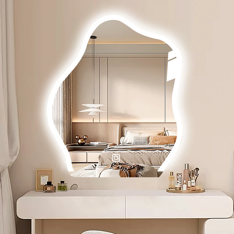 Custom Hot Selling Touch Led Light Smart Bathroom Mirror Irregular Backlit Wall Mirror  Bathroom Makeup Mirror for Hotel