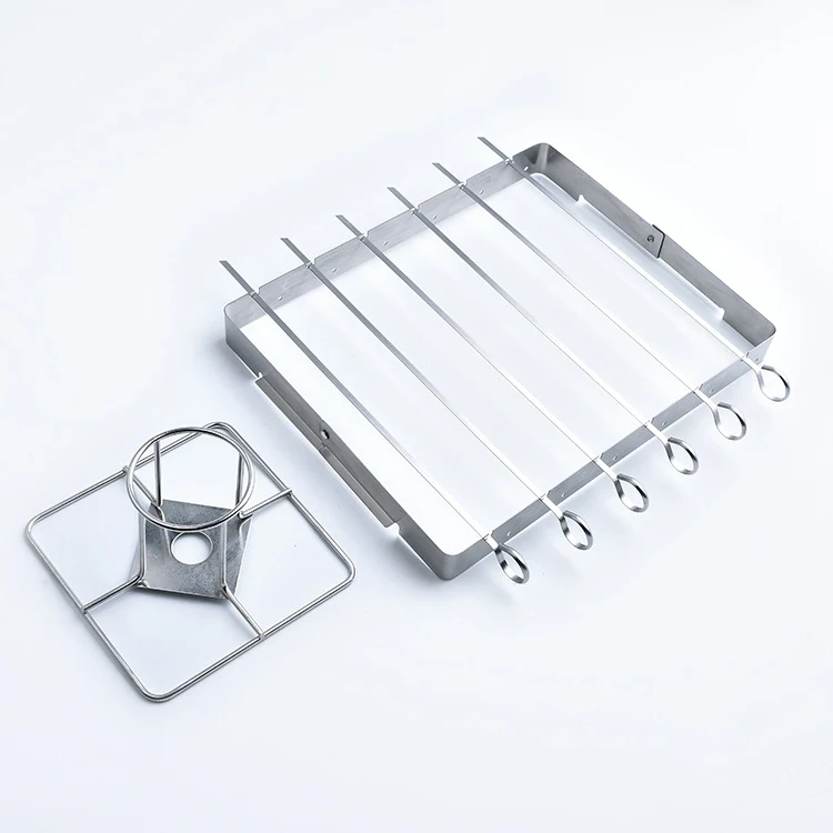 Stainless steel BBQ foldable kebab grill skewers with barbecue rack BBQ outdoor grill simple grill sticks roast chicken rack