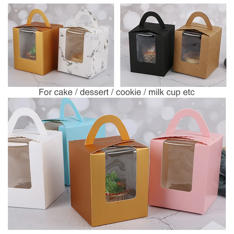Wholesale Mini Colored Paper Packaging Dessert Box for Bouquet Bakery Pastry Muffins Cupcake Box with Window