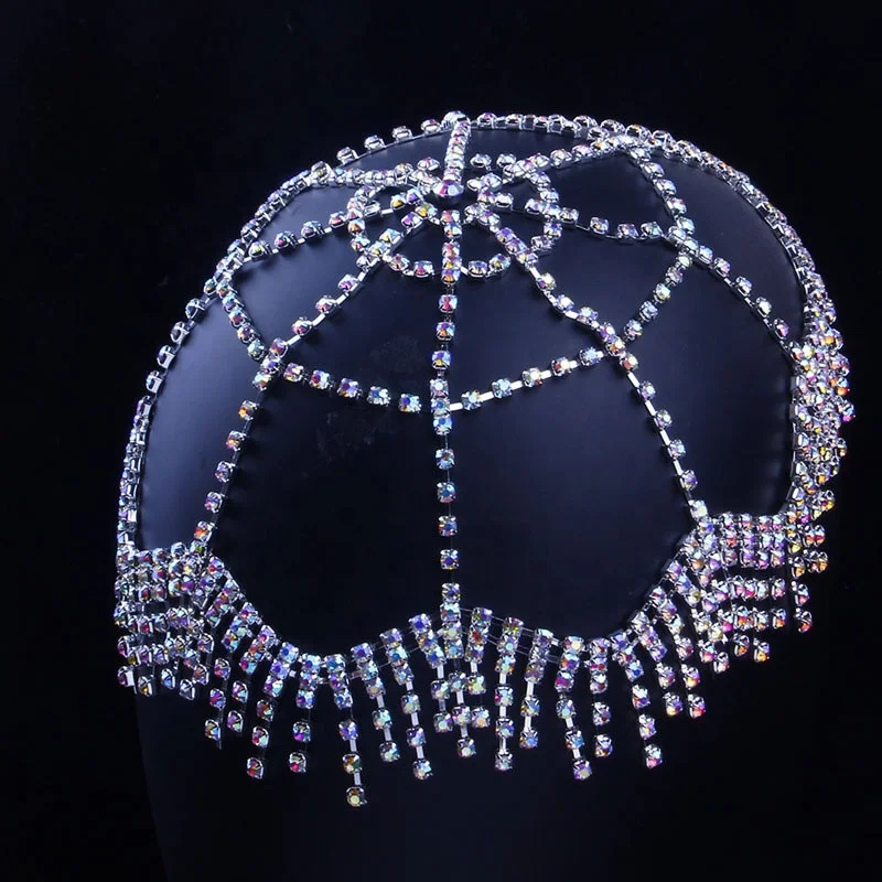  Luxury Chain Rhinestone Forehead Headpiece Tassel Bridal Head for Women Handmade Crystal Hair Headwear Accessories