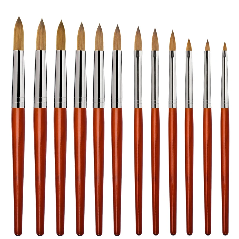 Popular Nail Art Brush Sable Acrylic Nail Brush Professional Red Wood Brush Painting Carving Tools Nails Art Gel pen