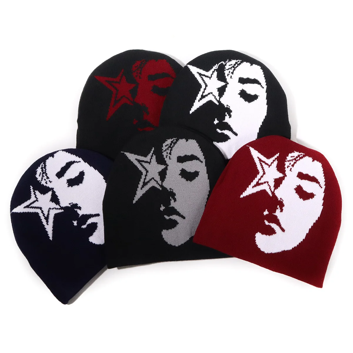 Woman Face Graphic Beanie Manufacturer Knitted Custom Logo Y2k Beanie Personalized Jacquard Hat