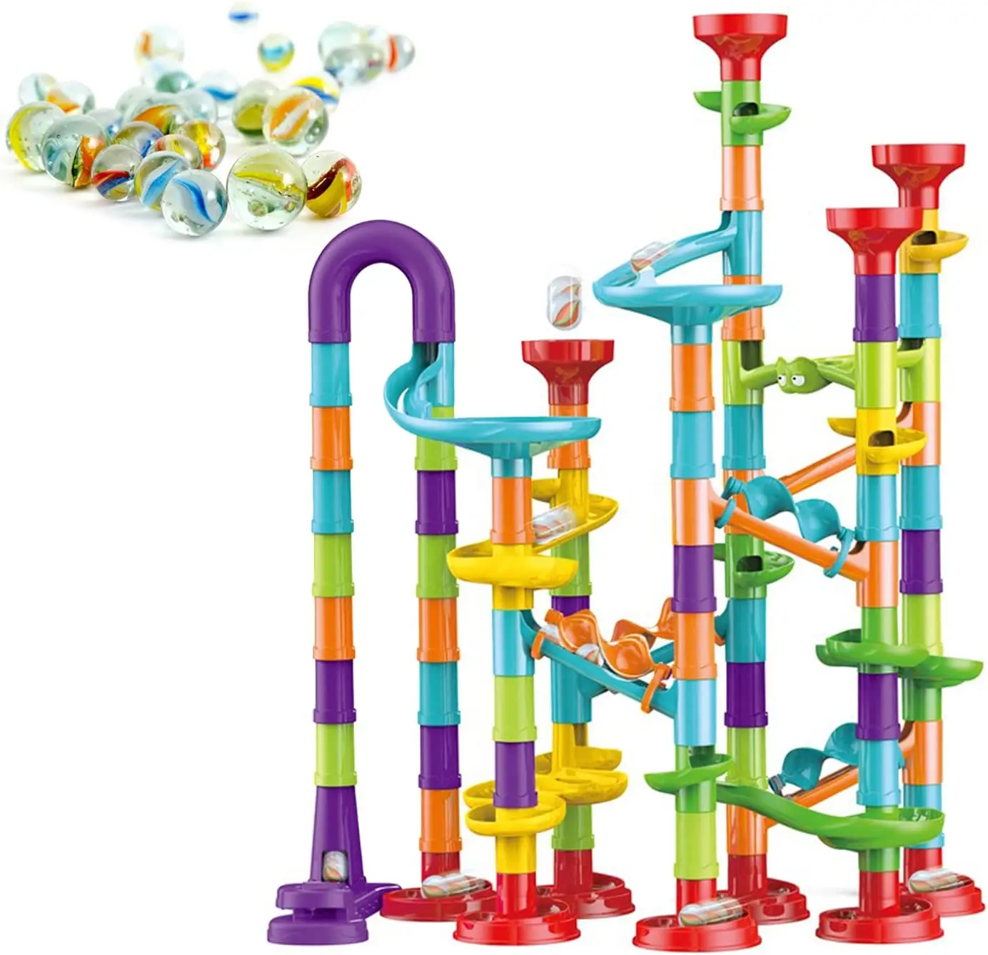Marble Run Maze Game DIY Educational Play set Track Pipe Building Blocks Glass Marbles for Kids