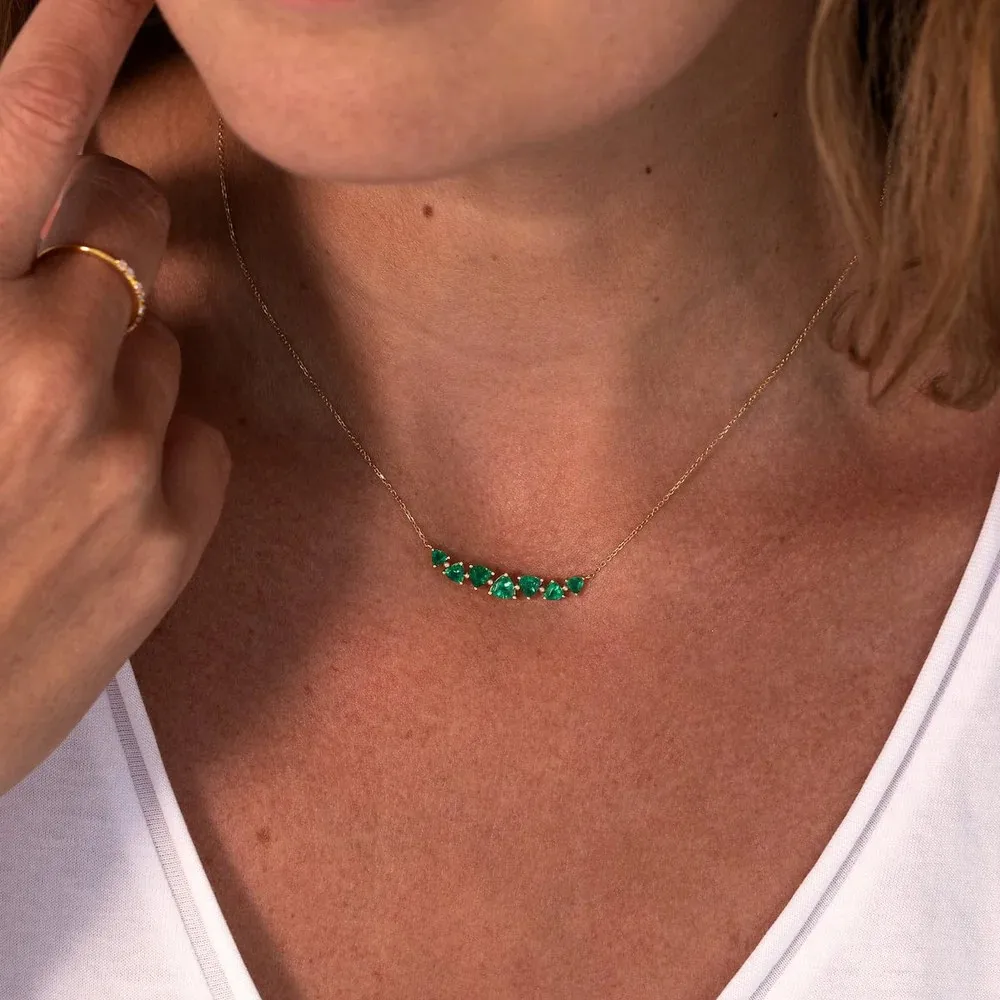 Charm Jewelry Two Shape Stone Pear Emerald Diamond 925 Sterling Silver Pendant Necklace For Girls