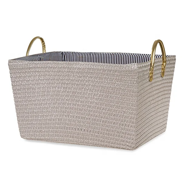 PP Craft rectangle Weave Fabric Basket with Ear Handles Eco-friendly Collapsible Document Vegetable Fruit Storage basket