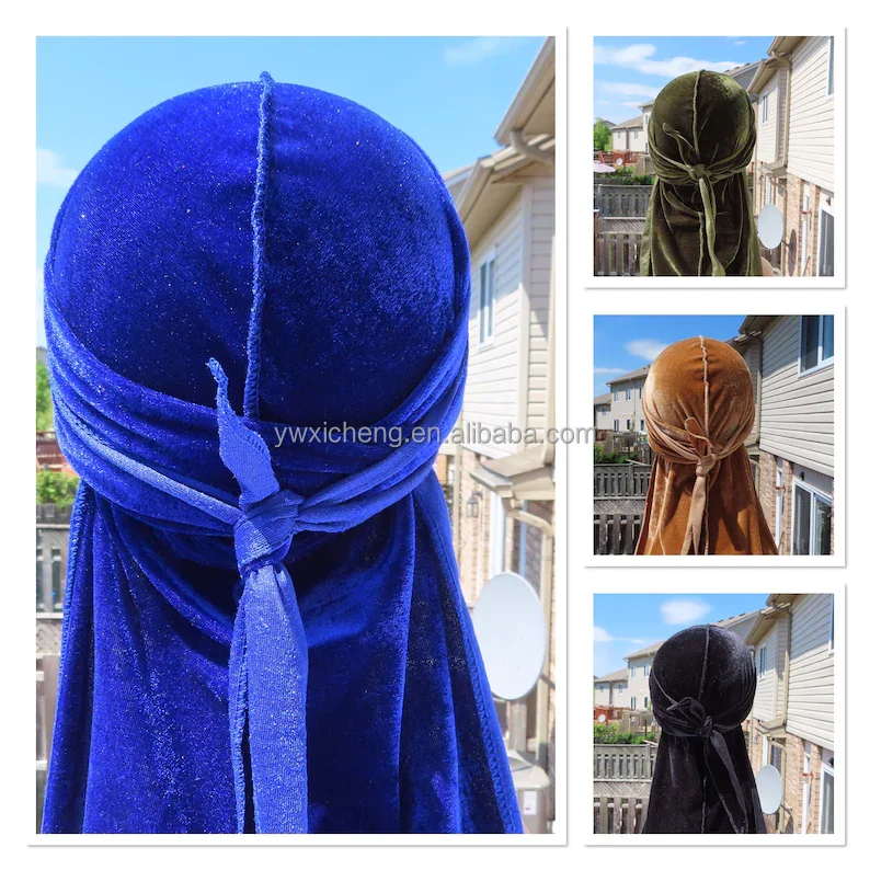 2022 New Kids Velvet Durags Bandana Turban Hat Dome Cap Turban Wide Band Stretchy Wig Cap Solid Color Hat Headwrap Designer