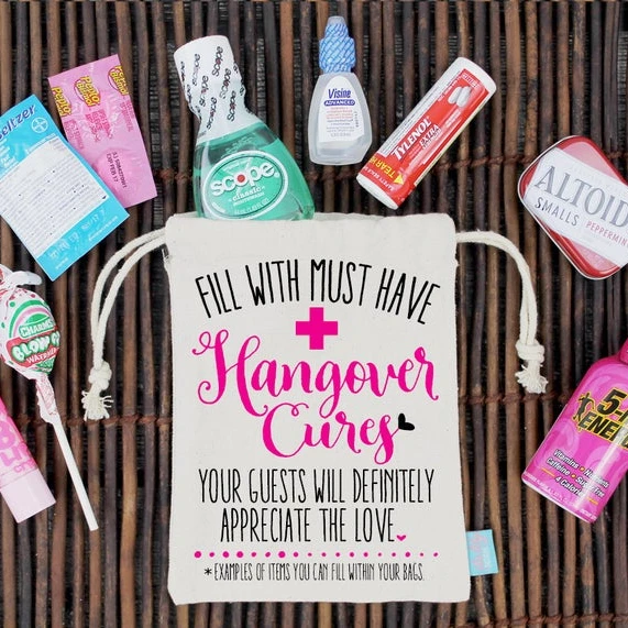 
Hangover Kit Bachelorette Party Hangover Kit- Heavy Weight Cotton Canvas Double Drawstring Mini Favor Bags 
