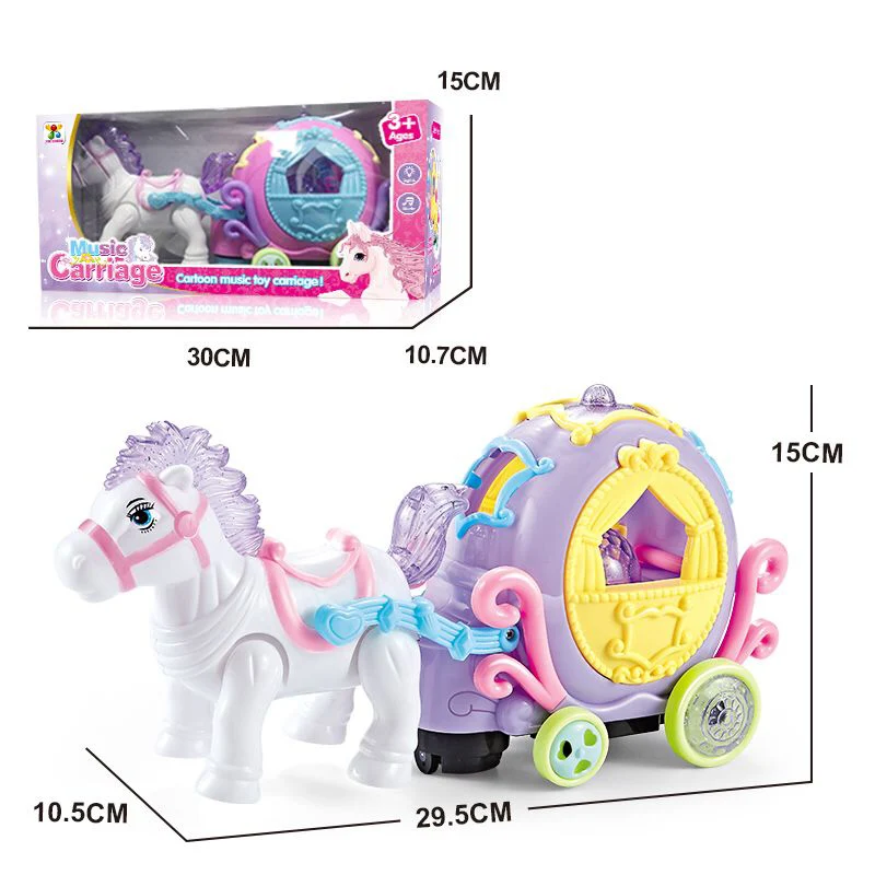 Battery Operate Toy Electric Music And Light Function Cartoon Horse Carriage Toys
