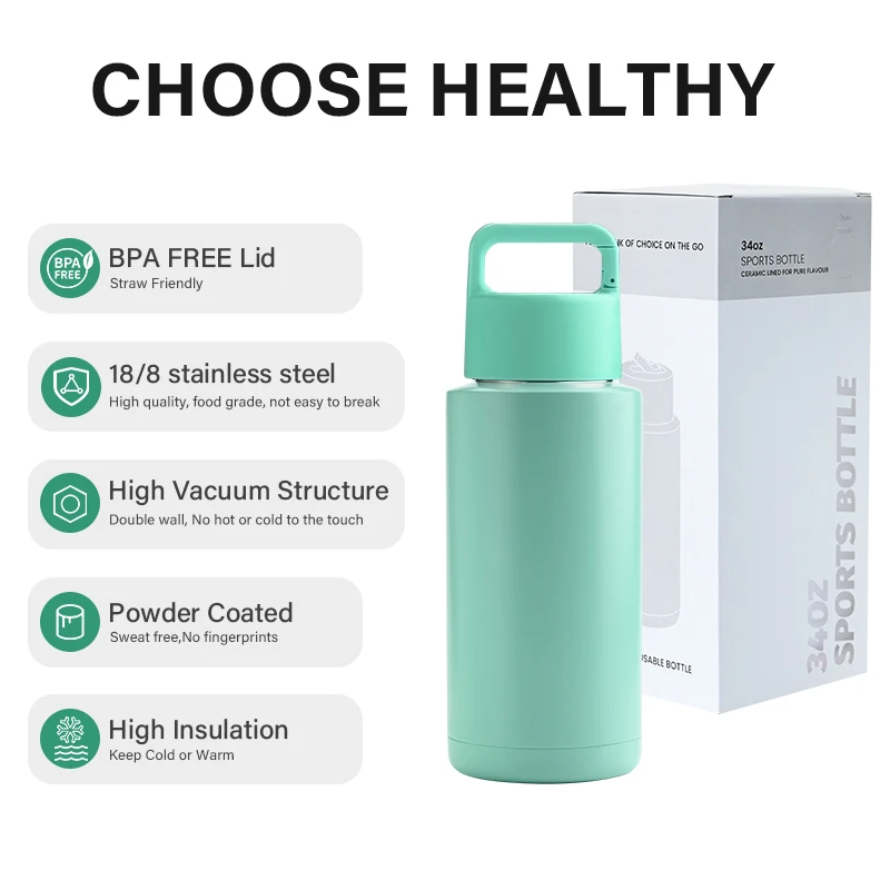 Custom Logo 34oz Double Walled Stainless Steel Water Bottle Vacuum Insulated Thermal Water Bottle For Children