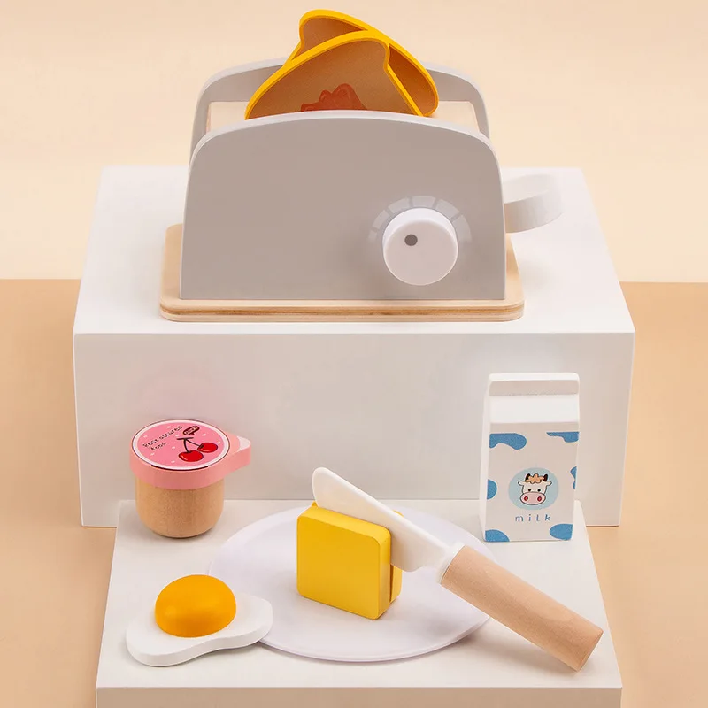 2024 Learning Role Pretend Play Toys for Kids Simulation Bread Maker Baby Toy Educational Wooden Kitchen Role Play  Toys