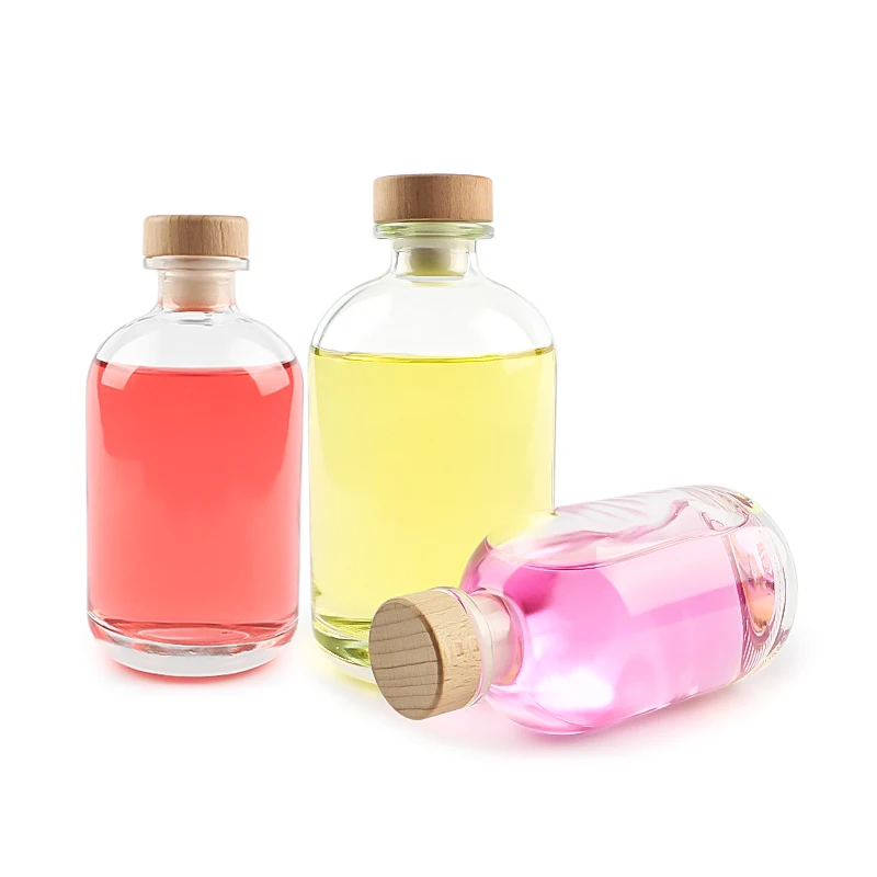 Clear Glass Bottles 12 oz 375ml for Wine Beverages Drinks with Cork Stopper Airtight Lid