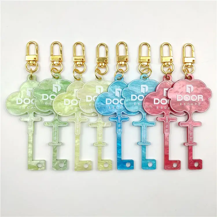 Custom Magic Plastic Acrylic Key Shape Keychain Key Tag Unique Design Glitter Star Keychain Key Tag