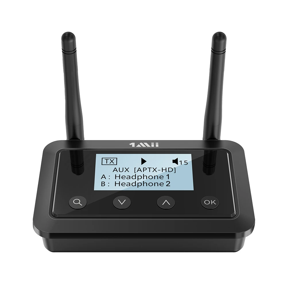 2023 Upgraded, 1Mii B03+ BT 5.0 Transmitter Receiver with Screen, 3 in 1 Long Range Adapter, Optical AUX 3.5mm Inputs/Outputs