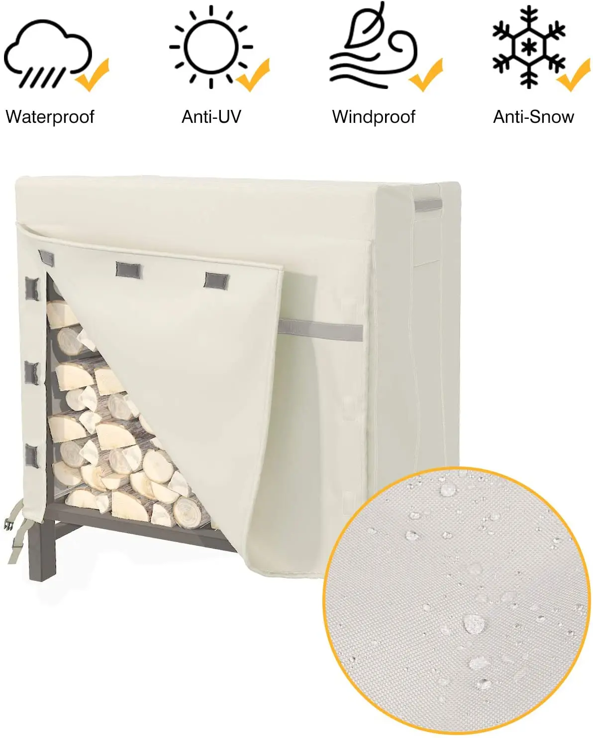 Heavy Duty Waterproof Log Rack Cover for Outdoor Wood Holder, Rip-Resistant and Snow-Resistant