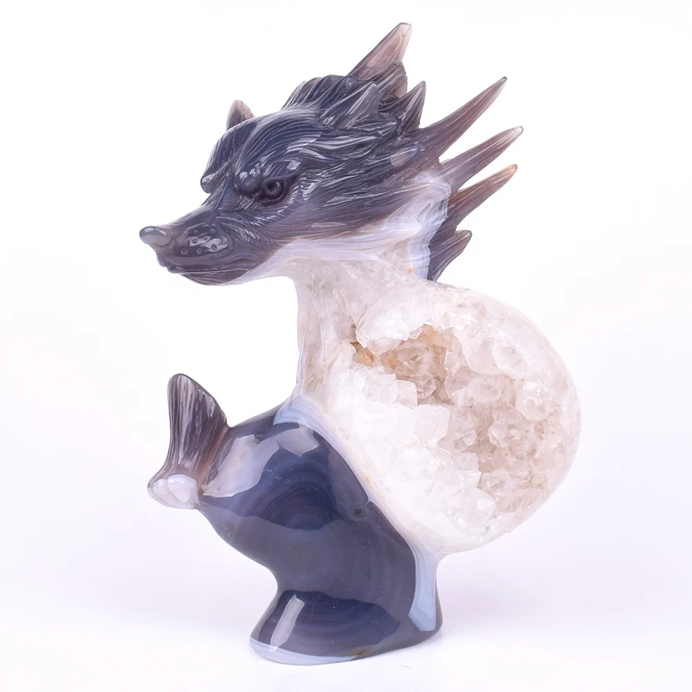 High Quality  Agate Geode Statue Crystal Hand Carved Wolf