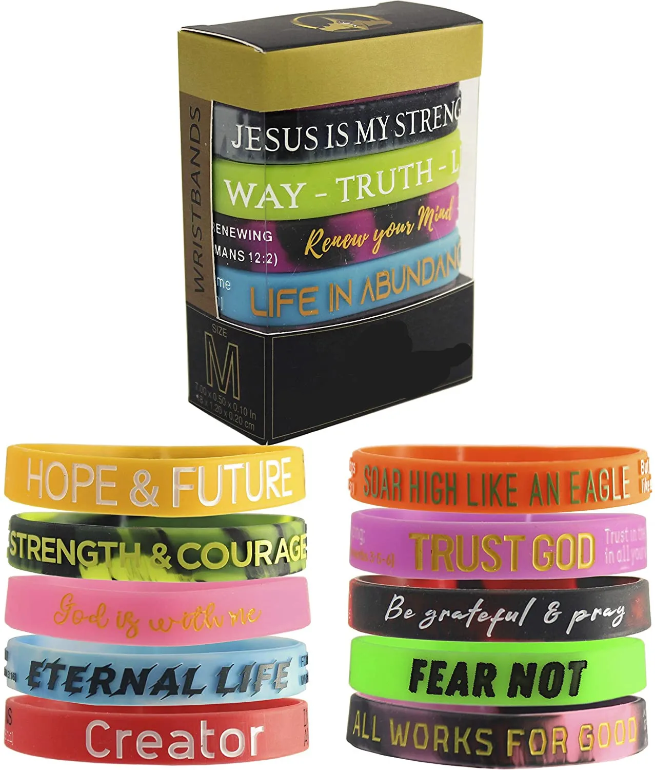 Bible Verse Rubber Bracelets for Men & Women - Embossed debossed Glow in the dark Christian Wristbands Silicone baller band