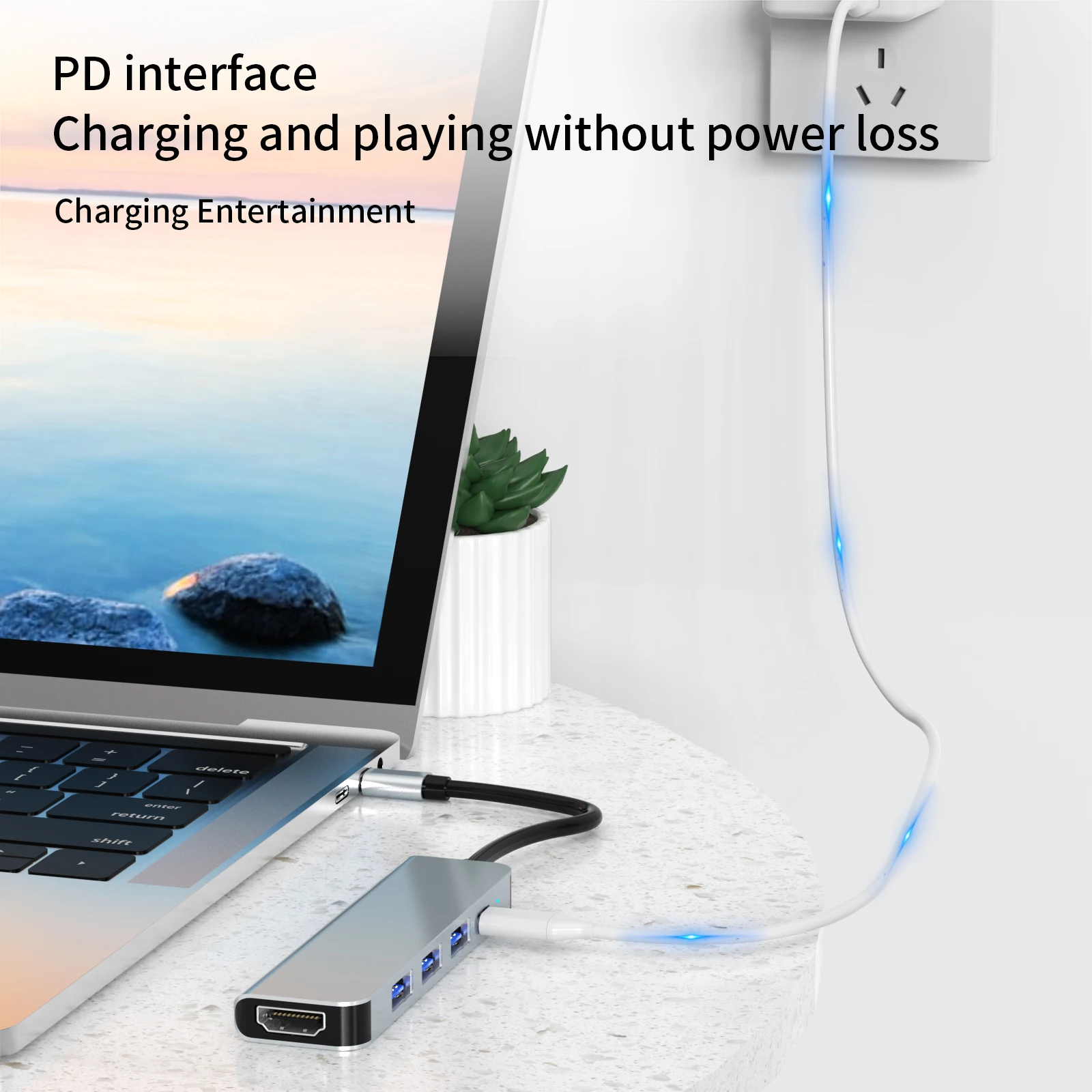 Концентратор usb тип c концентратор кабель с разъемами типа C и HD-MI 4K PD 87 Вт USB3.0 USB2.0 * 2 Портативный Hub 3