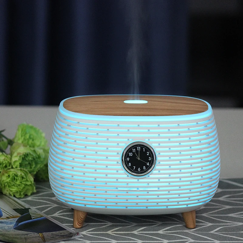 400ML Portable Smart Cool Mist Music Humidifier Aromatherapy Essential Oil Wooden Grain Diffusers with Music Speaker and Clock