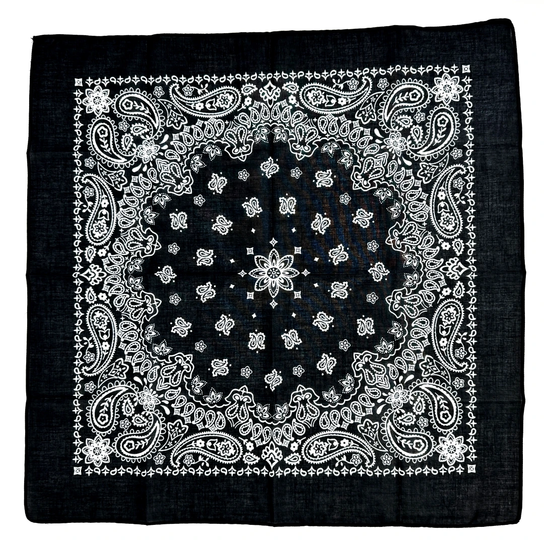 Hengli In stock printed head black bandana designer wholesale satin silk twill scarf women printing square scarves