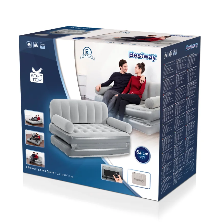 Bestway 75079 3-in-1 couch built-in AC pump couch living room sofa 1.88m x 1.52m x 64cm