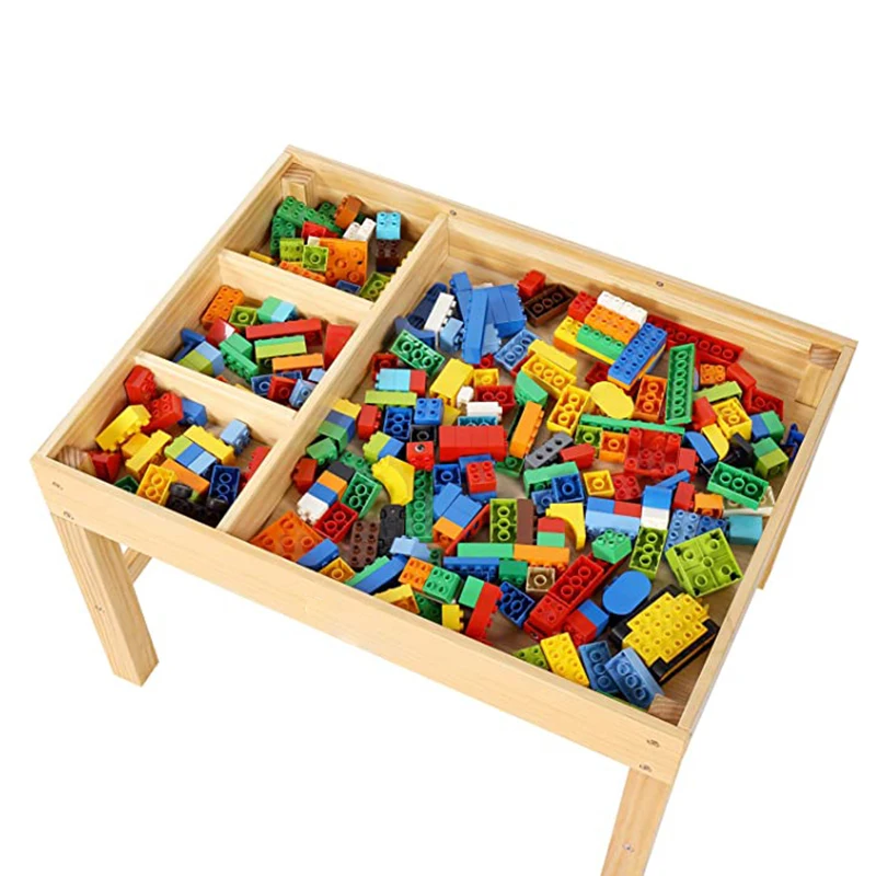 Large 2 in 1 Kids Activity Table with Storage Box for Children Solid Wood Play Tables Desk For Lego