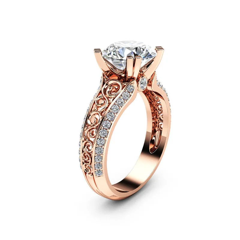 
Women 14k rose gold ring wholesale jewelry ring wedding gold fashion diamond cluster engagement rings 